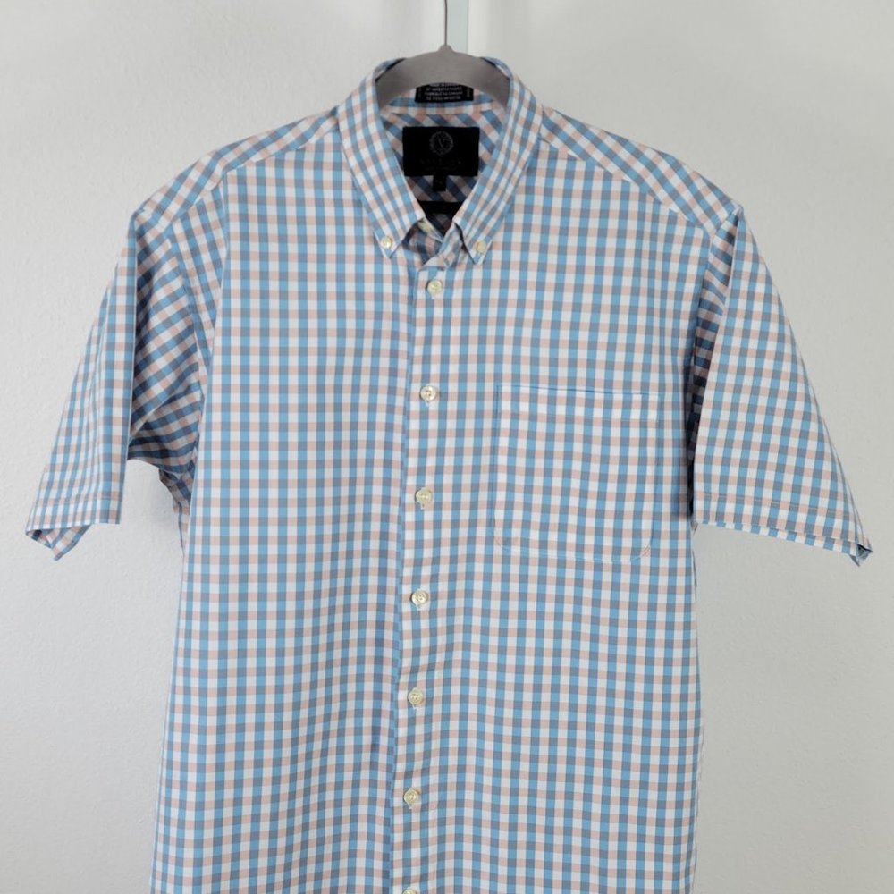 VIYELLA gingham classic fit shirt blue Sz L - Picture 2 of 4
